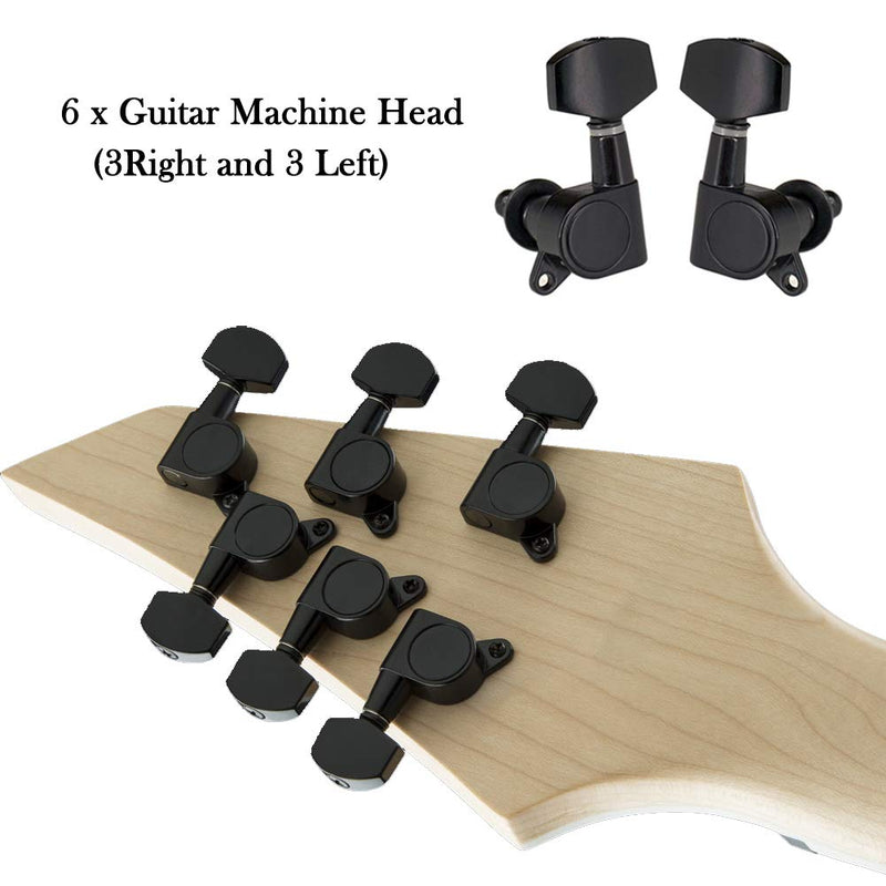 LITMIND 6 Pieces Guitar Tuning Pegs, Sealed String Tuners Machine Heads Knobs 3L3R with 3 in 1 Repair Tool for Electric or Acoustic Guitar (Black) Black
