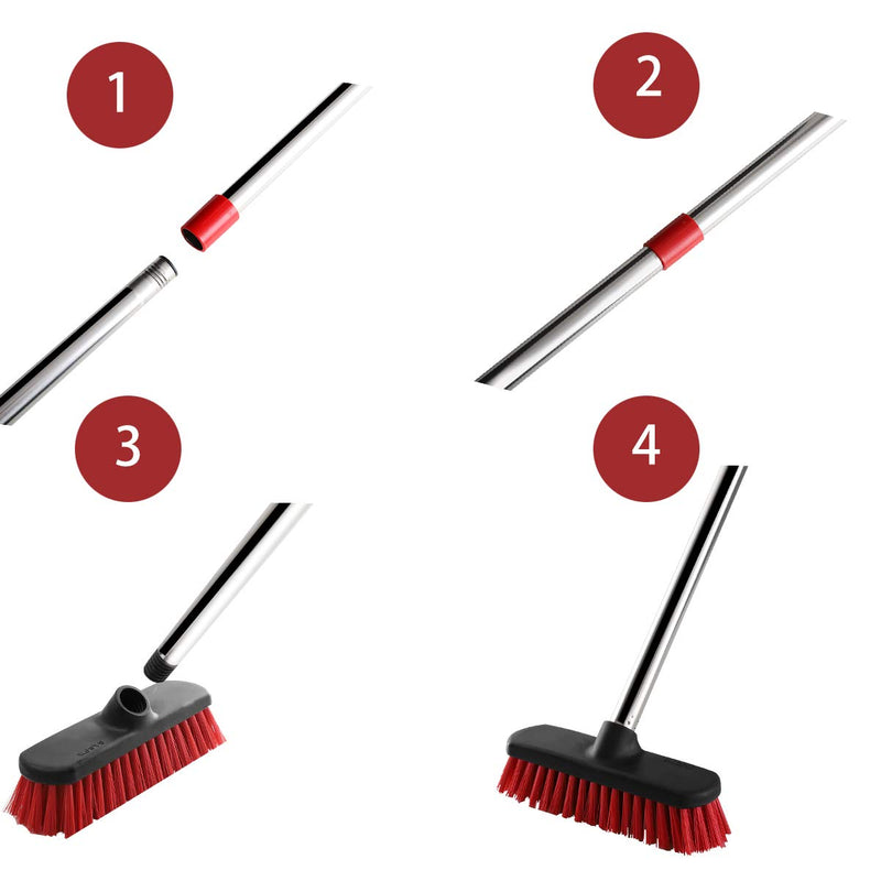 GeeRo Deck Scrub Brush with Long Handle - 54" Floor Scrub Brush, Adjustable Long Handled Shower Cleaning Brush Garage Floor Scrub Brush for Cleaning Bathroom, Garage, Patio, Kitchen, Tile and Tub 54"