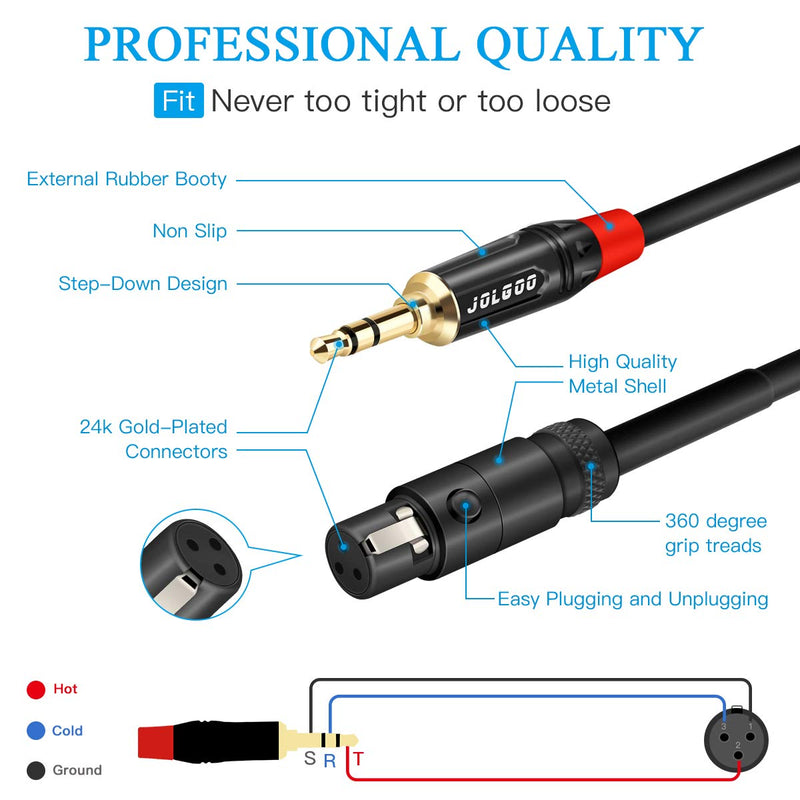 [AUSTRALIA] - 3.5mm Stereo Audio Plug to Mini XLR Female Cable, 1/8" TRS Plug to 3-pin Mini XLR Female Headphones Audio Cable, 6.6 Feet - JOLGOO 