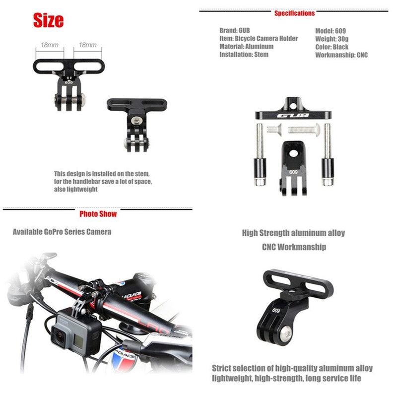 GUB Bike Action Camera Mount,Aluminium Bicycle Stem Front Camera Holder Mount Universal for GoPro Garmin Xiaomi SJCAM Action Camera BLACK09