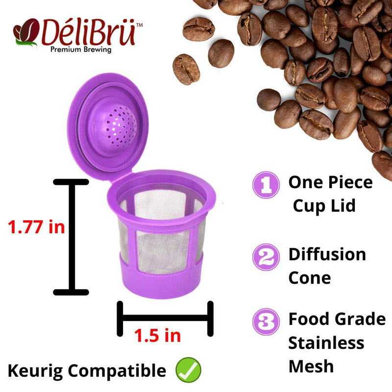 Reusable K Cups for Keurig 2.0 & 1.0 - Pack of 4 (Purple) - Easy to Clean - Universal Keurig Reusable Coffee Pods by Delibru 4 Pack