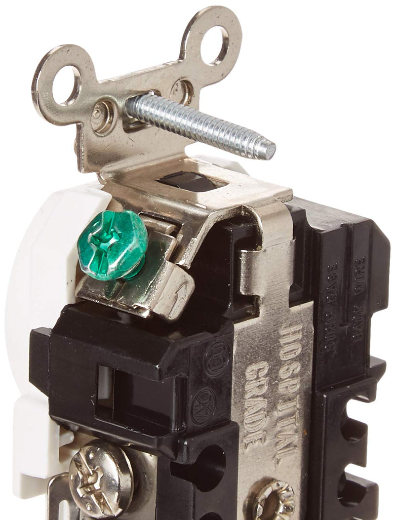 Leviton 8300-W 20-Amp, 125-Volt, Extra Heavy Duty Hospital Grade, Duplex Receptacle, Straight Blade, Self Grounding, White Image