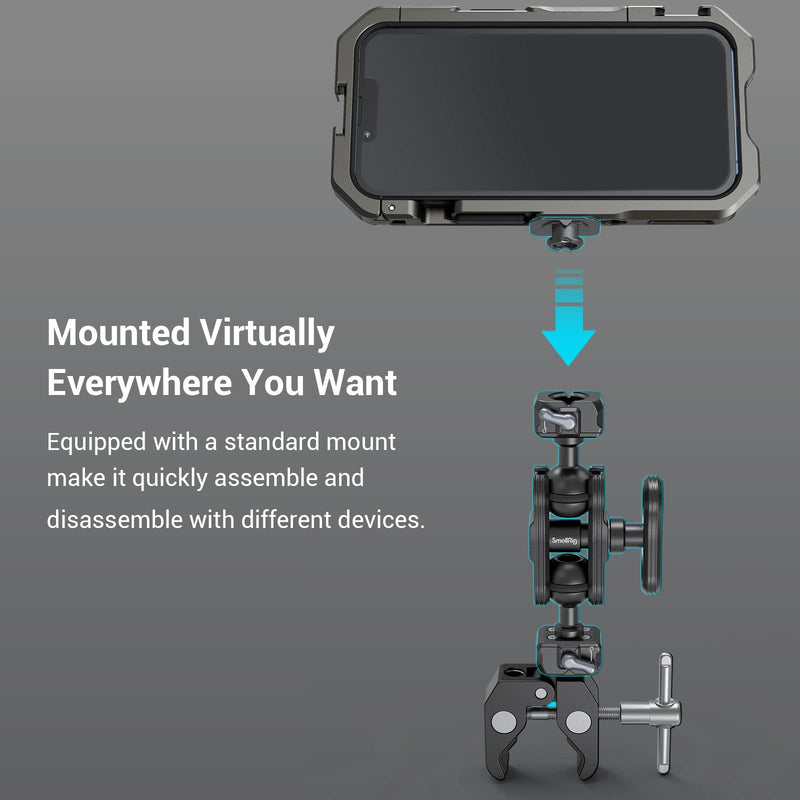 SmallRig HawkLock Dual Quick Release Ballhead Magic Arm 360° Rotation Articulating Magic Arm w 1/4"-20 Screw, Camera Mounting Adapter Holder for Canon DSLR, for Atomos Monitors, LED Lights - 3515