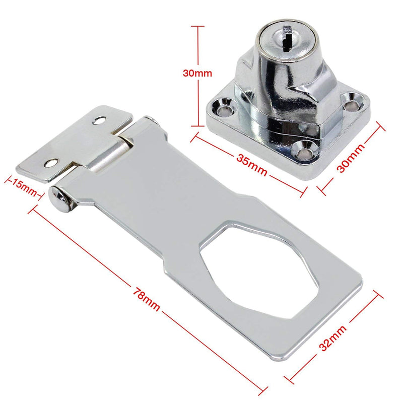 [AUSTRALIA] - 2Pcs Keyed Hasp Locks 3 Inch Twist Knob Keyed Locking Hasp, Metal Safety Hasp Latches Keyed Different for Small Doors, Cabinets (Sliver) 