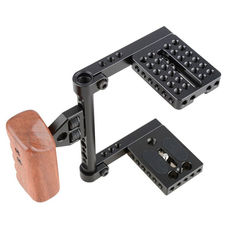 CAMVATE DSLR Video Camera Cage Stabilizer Rig with Wooden Handle Compatible for Nikon Sony Black-1