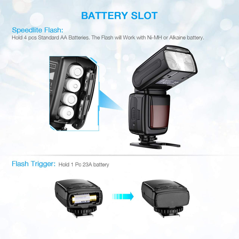 Powerextra LCD Display Flash Speedlite, 2.4G Wireless Flash Trigger Transmitter Kit for CA Nikon Pentax Panasonic Olympus and Sony DSLR Camera, Digital Cameras with Standard Hot Shoe