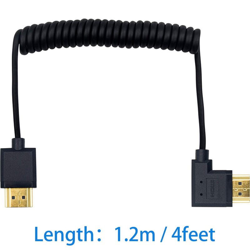 Duttek 4K HDMI Cable, HDMI to HDMI Cable, Extreme Thin Left Angled HDMI Male to Male Extender Coiled Cable for 3D and 4K Ultra HD TV Stick HDMI 2.0 Cord Extension Converter(HDMI Extender) (1.2M/4FT) Left Angled 1.2M