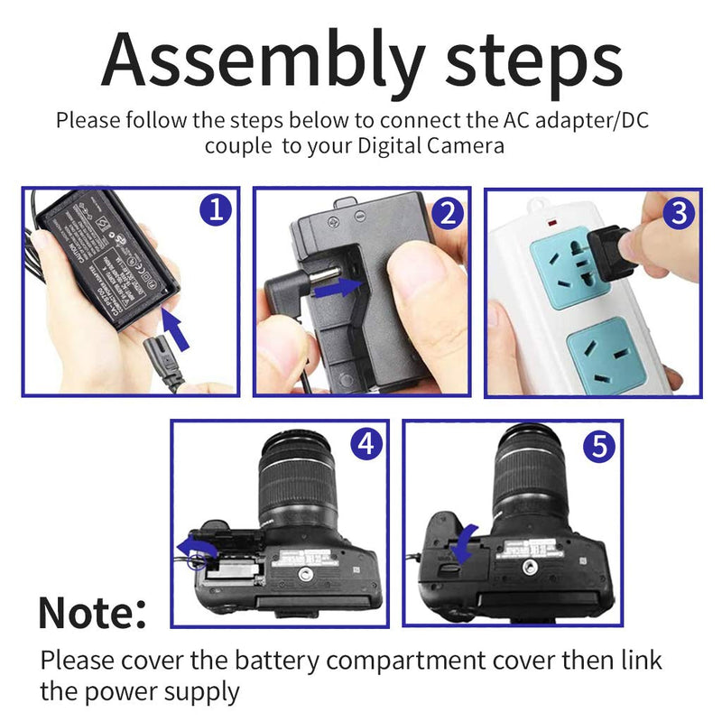 ACK-E10 AC Power Adapter and DR-E10 DC Coupler Charger Kit Compatible with Canon EOS Rebel T3, T5, T6, T7, T100, Kiss X50, Kiss X70 Digital Cameras (Canon LP-E10 Battery Replacement) ACK-E10 power supply