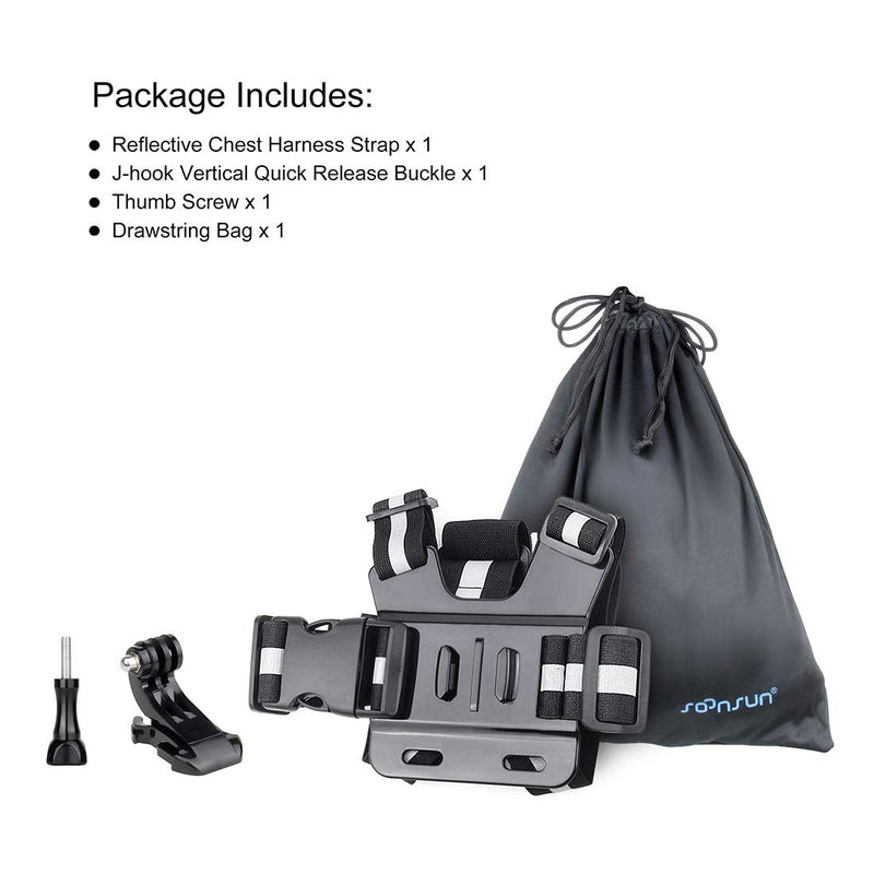 SOONSUN Chest Mount Harness Compatible with GoPro Hero 10 9 8 7 6 5 4 3 2 Fusion Session AKASO SJCAM DJI OSMO Action Camera – Fully Adjustable Chest Strap Mount with Reflective Belt