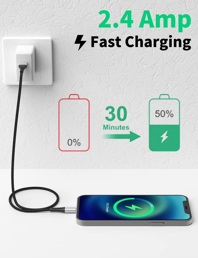 [AUSTRALIA] - Lightning Cable 2FT iPhone Charger Cable [3Pack] 2 Foot iPhone Charging Cord Fast Charging Braided USB to Lightning Cable for Apple iPhone 14 13 12 11 Pro Max Mini 10 8 7 Plus XR XS SE, iPad Air Mini USB-A to Lightning 