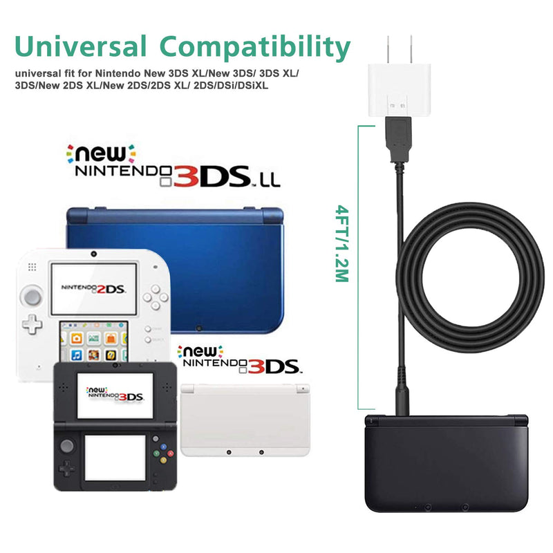 3DS USB Charger Cable, Power Charging Lead for Nintendo New 3DS XL/New 3DS/ 3DS XL/ 3DS/ New 2DS XL/New 2DS/ 2DS XL/ 2DS/ DSi/DSi XL Black