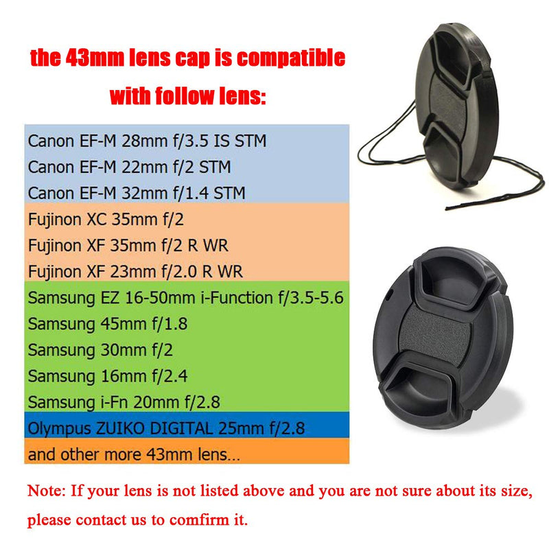 Fire-Rock 43mm Snap-On Front Lens Cap Cover Compatible for Canon M2 M3 with EF-M 22mm f/2 STM EF-M 32mm 1:1.4 STM 28mm f/3.5 Macro is STM Lens / Samsung NX500 NX3000 with 16-50mm Lens (2 PCS)