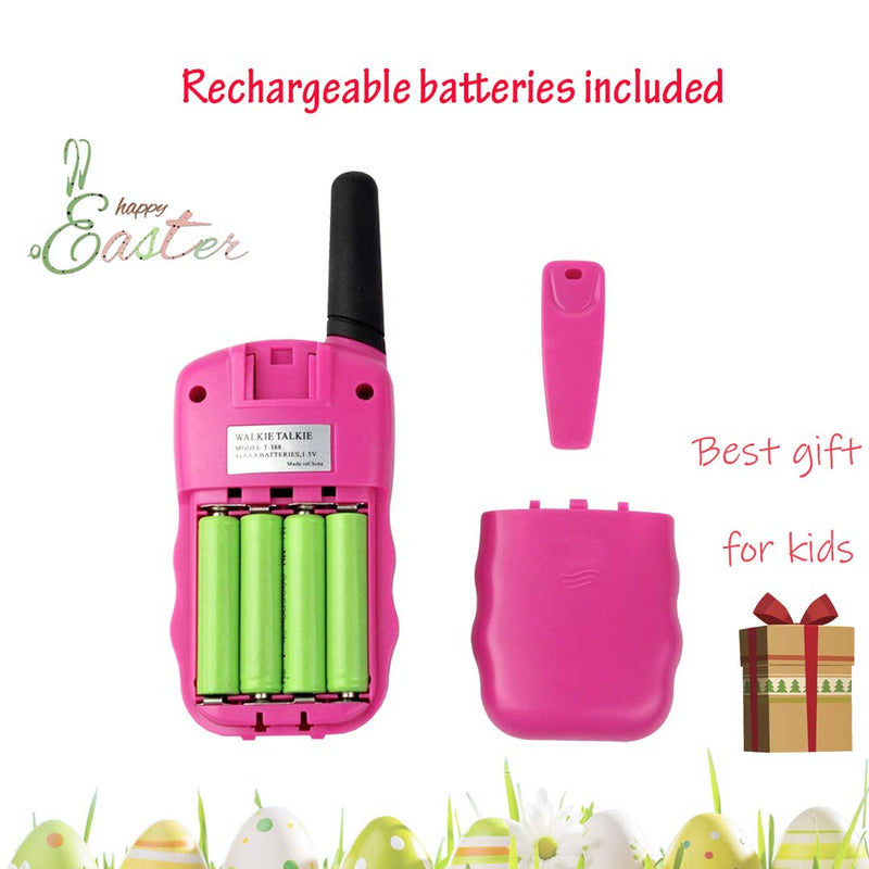 Sigdio Kids Walkie Talkies Rechargeable Walky Talky 22CH FRS 2 Way Radio Kids Toy with Multi-Charger Rechargeable Batteries VOX and Torch (Pink, 8 Rechargeable Batteries) pink