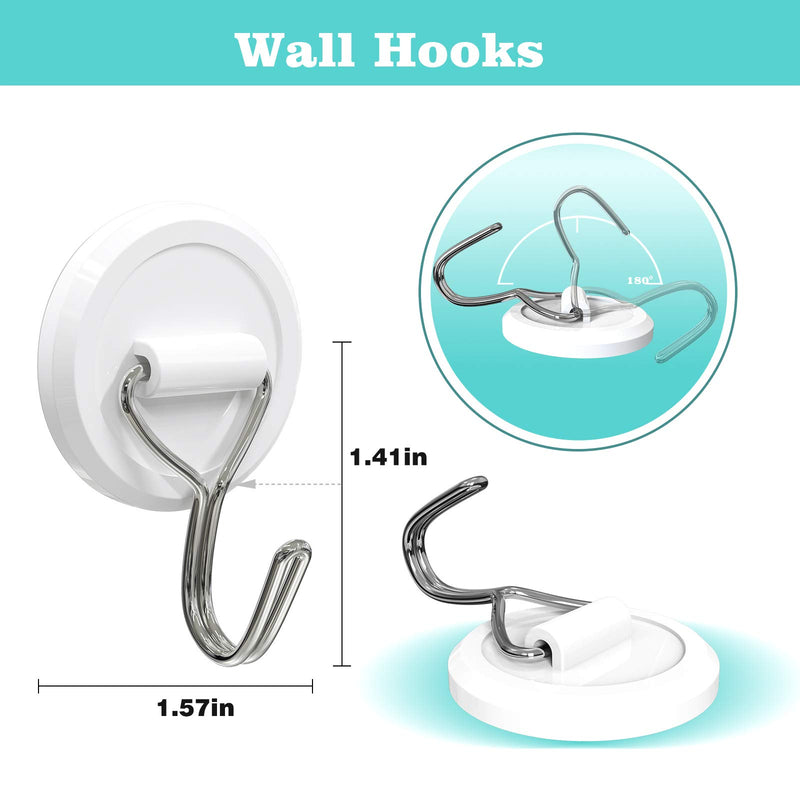 Znben White Adhesive Hooks for Hanging, Heavy Duty 13LB Wall Hooks Round Plastic Sticky Hook Waterproof and Oil Proof for Shower Bathroom Kitchen Ceiling Office Window 10 Pack