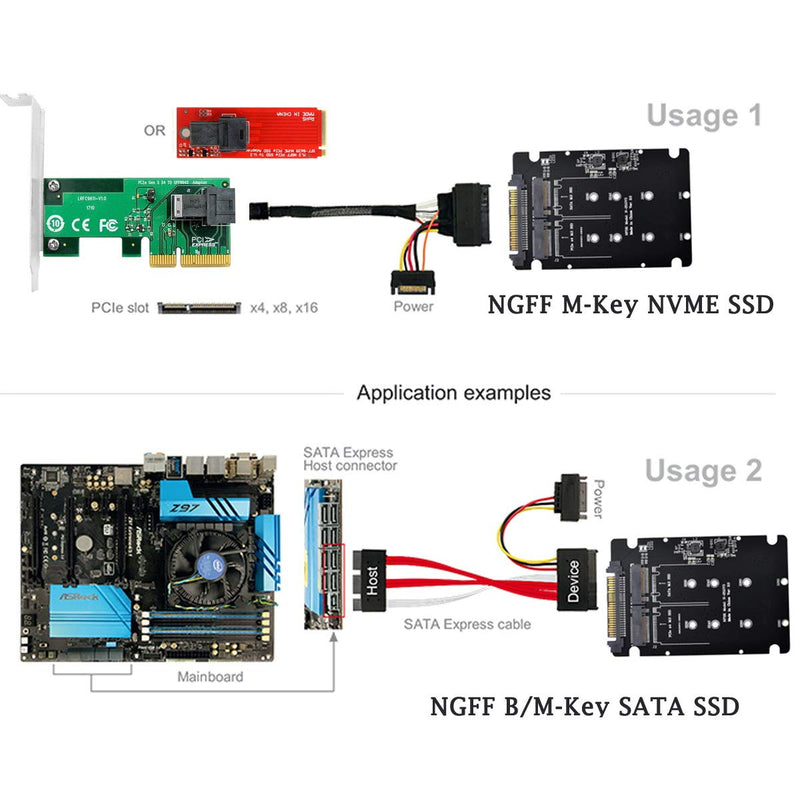 CY PCIE to SATA Adapter SFF-8639 NVME U.2 to Combo NGFF M.2 M-Key SATA PCIe SSD Adapter for Mainboard Replace SSD 750 p3600 p3700 Black NGFF-8639 Case