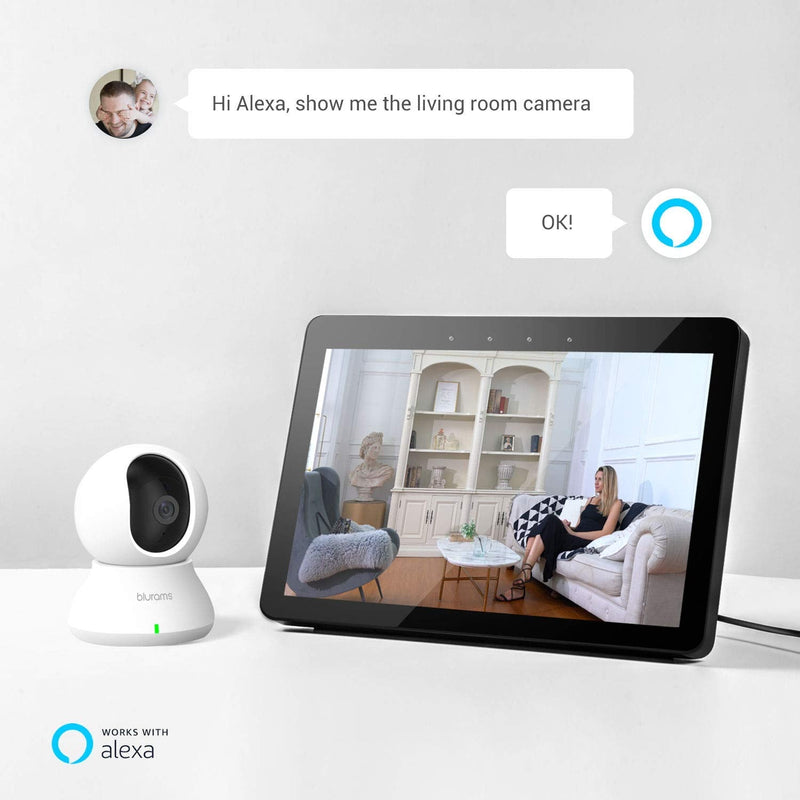 Security Camera 2K, blurams Baby Monitor Dog Camera 360-degree for Home Security w/ Smart Motion Tracking, Phone App, IR Night Vision, Siren, Works with Alexa & Google Assistant & IFTTT, 2-Way Audio 1 White