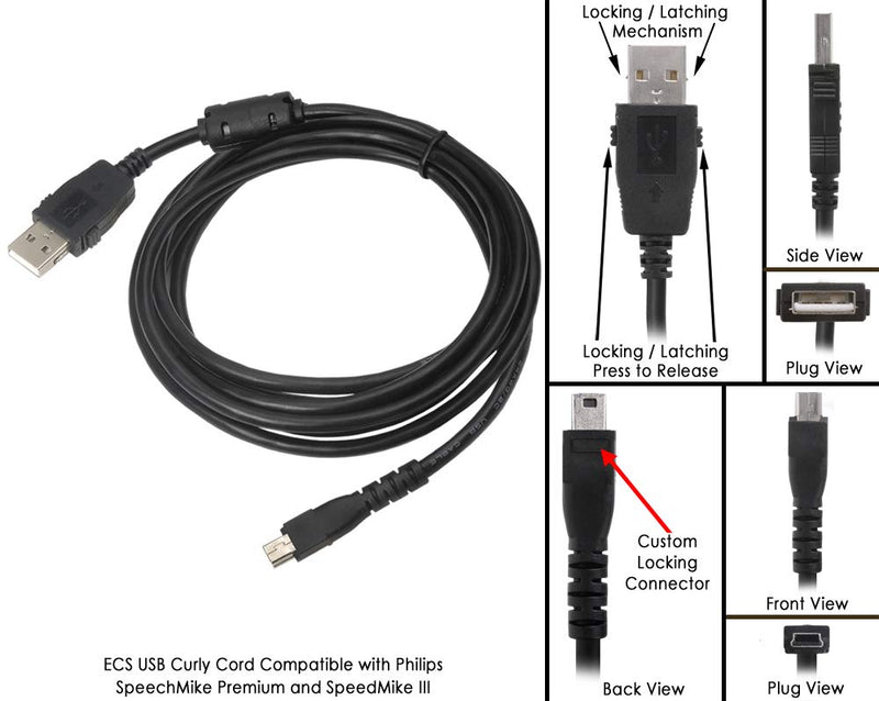 ECS Curly Cord Compatible with Philips SpeechMike Premium and SpeechMike III