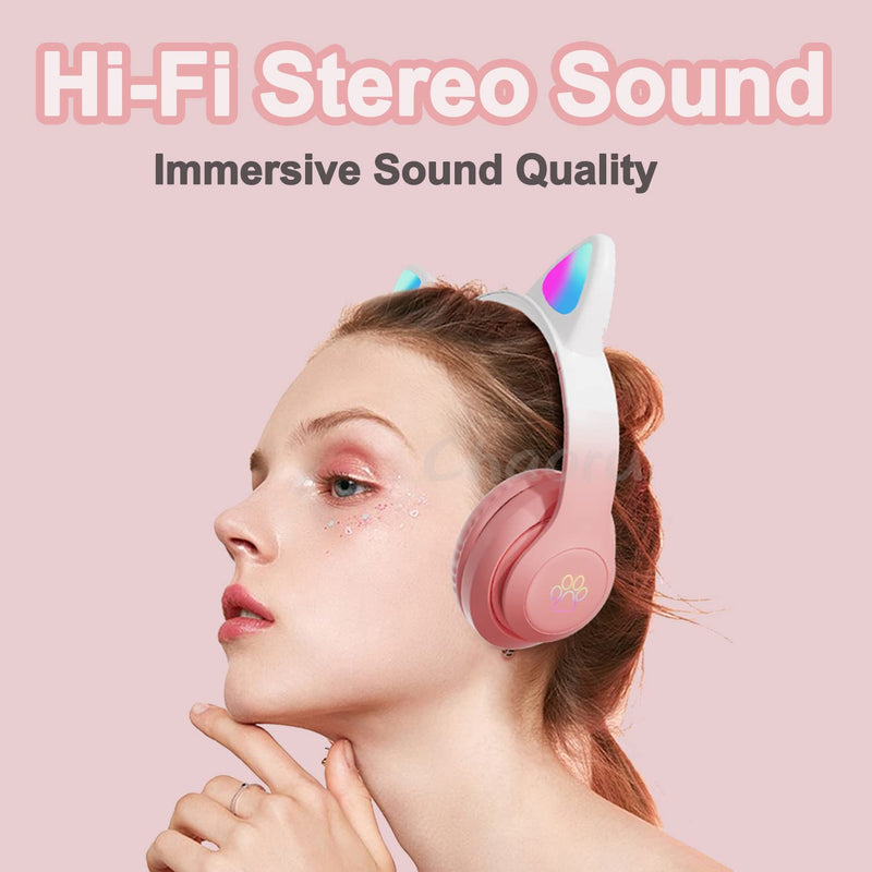 TOKANI Kids Headphones, Bluetooth Wireless Headphones for Kids Teens Adults, Over-Ear Bluetooth Headphones with Microphone, Cat Ear Headphones for Girls Women (New Pink) New Pink
