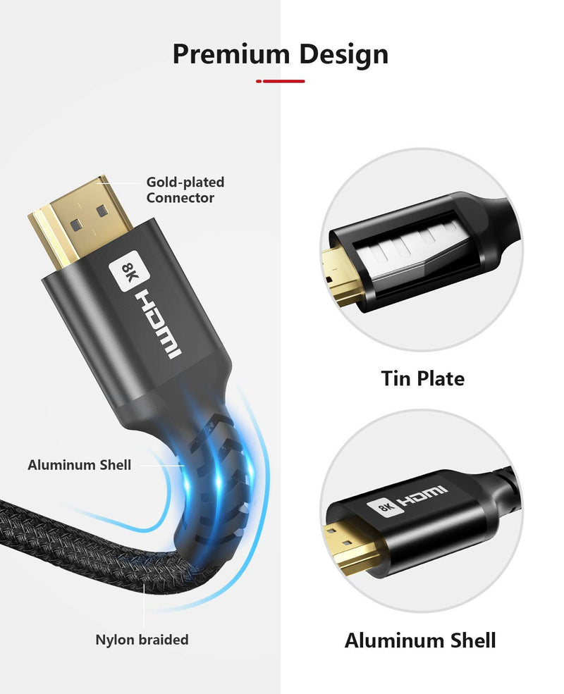 8K 48Gbps Ultra High Speed HDMI Cable 6ft, NIMASO HDMI 2.1 Cable, Dolby Vision, eARC, 8K60Hz 4K120Hz, HDR10, 4:4:4, HDCP 2.2&2.3, Ethernet-Braided HDMI Cord Compatible with UHD TV PS4 Xbox Projector