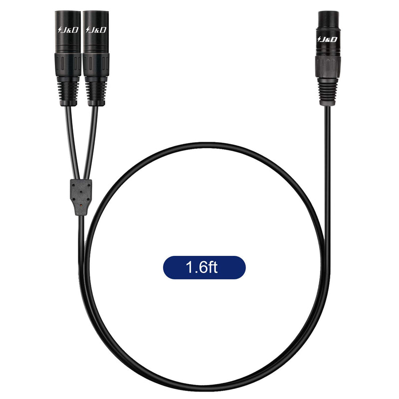 [AUSTRALIA] - J&D XLR Female to Dual XLR Male Splitter Cable, 3 Pin PVC Shelled 2 XLR Male to XLR Female Y Splitter Balanced Microphone Cable Adapter for Record Mixer AMP Limiter Speaker, 1.6 Feet 