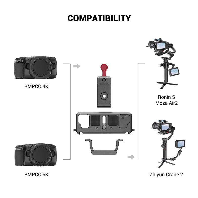 SMALLRIG Offset Plate Kit for BMPCC 4K and 6K Compatible with DJI Ronin S Zhiyun Crane 2 Moza Air 2 - BSS2403