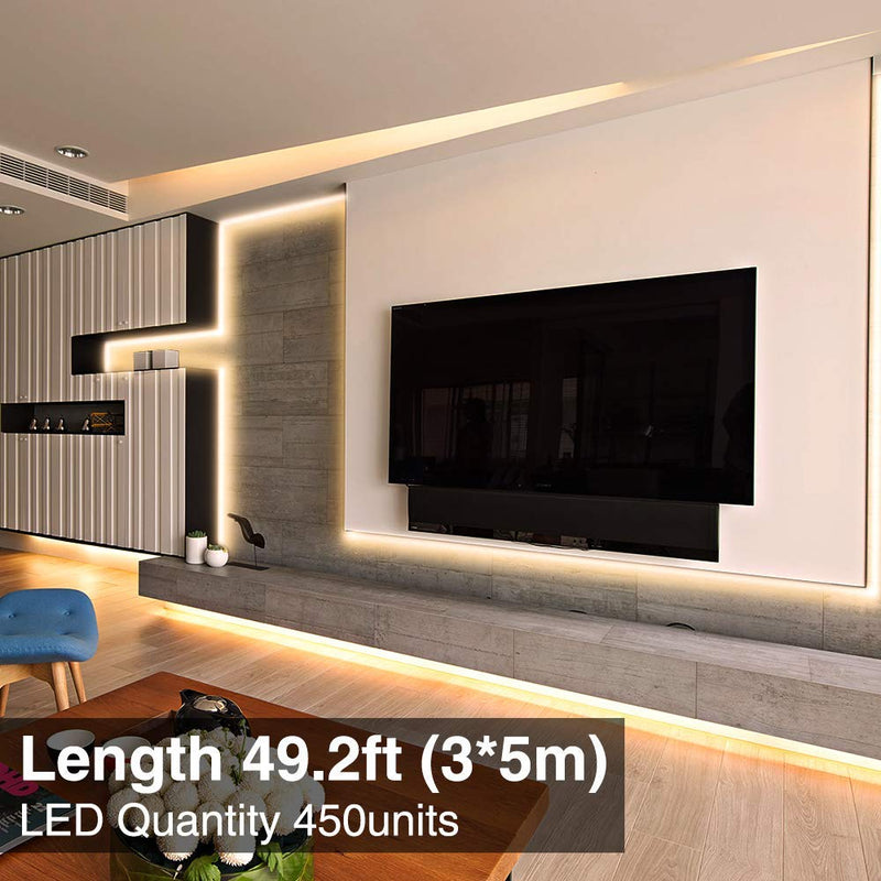 Onforu 49.2ft LED Strip Light, 3000K Warm White Dimmable Tape Light, 15m 12v Flexible Ribbon Light, 2835 LEDs Rope Lighting for Home, Kitchen, Under Cabinet, Bedroom, Non-Waterproof