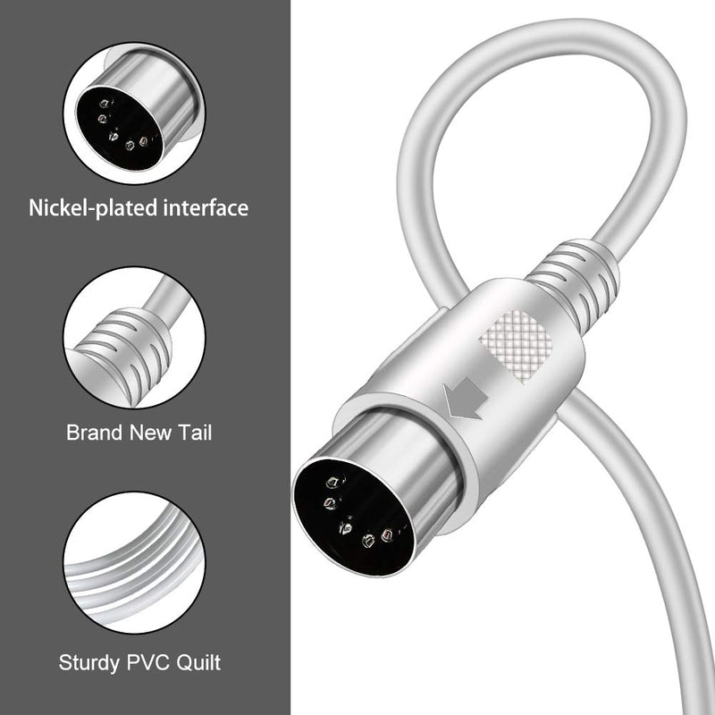 Yeung Qee MIDI Cable 5 Pin DIN Male to DIN Male Connector Cable Plug Wire Cord (white,1.5m) white,1.5m