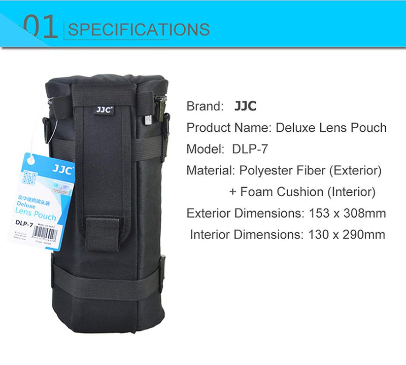 [AUSTRALIA] - JJC DLP-7 Deluxe Water-Resistant Lens Pouch Case for Tamron SP 150-600mm F5-6.3 Di VC USD G2, Sigma 150-500mm F5-6.3 DG OS HSM, Nikon AF-S NIKKOR 200-500mm f5.6 ED VR, fits Lens Up to 144x 316mm 