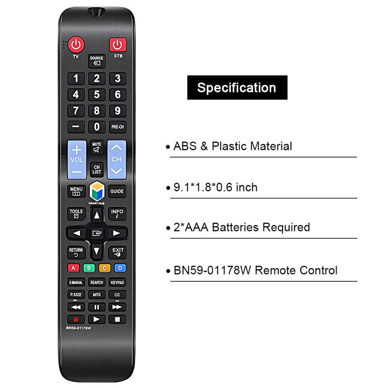 Gvirtue BN59-01178W Remote Control Compatible Replacement for Samsung LCD LED HDTV 3D 2K 4K UHD Smart TV UN46H6203AF UN50H5203AF UN50H6201AF UN50H6203AF UN55H6203AF UN55HU6830F UN58H5202AF