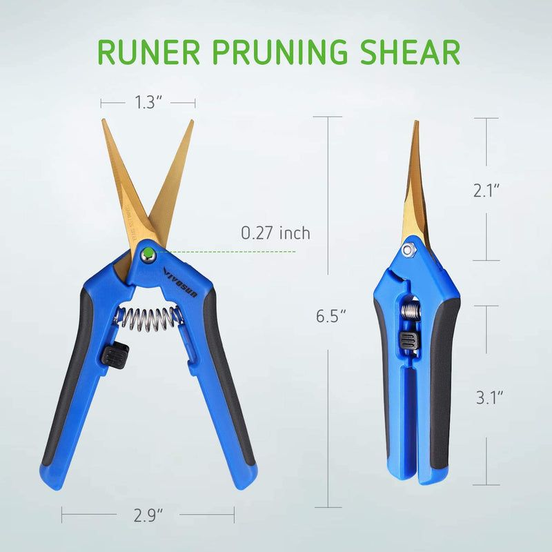 VIVOSUN 1-Pack Gardening Hand Pruner Pruning Shear with Titanium Coated Curved Precision Blades Blue