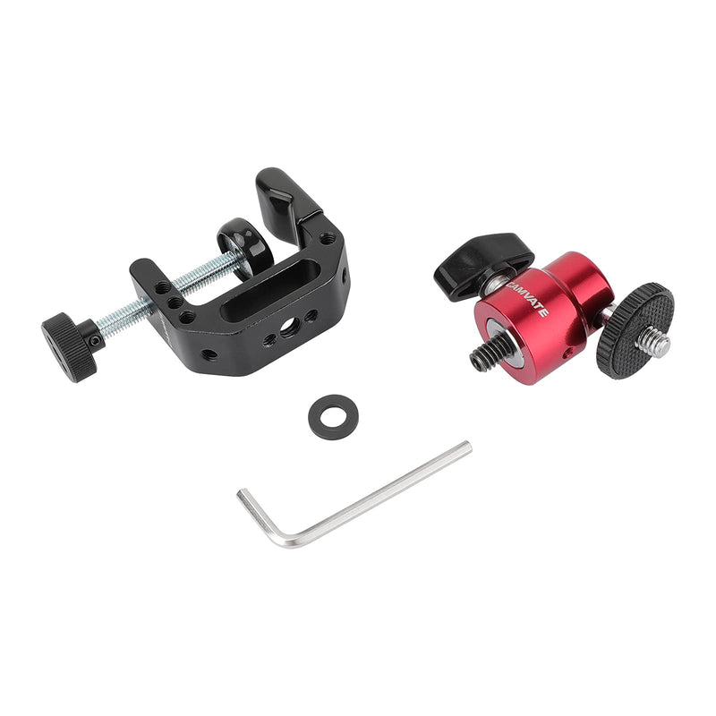 CAMVATE Multiple-Function C Clamp Desktop Holder with Adjustable 1/4"-20 Ball Head Mount for Photographic Accessories(Red) - 2884