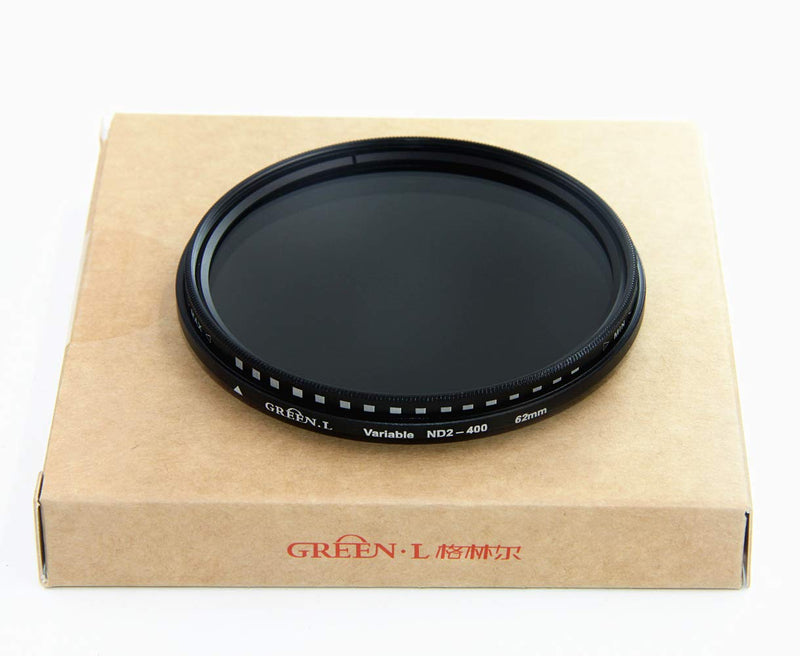 62mm Variable ND Filter,GREEN.L ND2 to ND400 Fader Neutral Density Filter for Camera Lens,Optical Glass with Filter Pouch