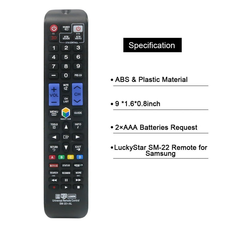 LuckyStar Universal Remote Control SM-22+AL For Almost All Samsung Brand TV/ 3D/ LCD/LED/HDTV/Smart TV,AA59-00666A BN59-01178W BN59-01199F AA59-00638A AA59-00637A AA59-00594A AA59-00600A AA59-00582A