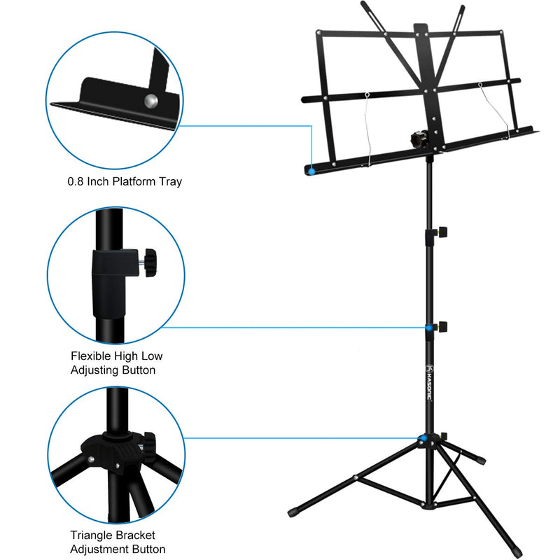 Music Stand, Kasonic 2 in 1 Dual-Use Folding Sheet Music Stand & Desktop Book Stand, Portable and Lightweight with Music Sheet Clip Holder & Carrying Bag Suitable for Instrumental Performance