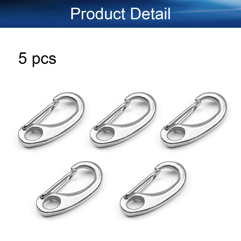 Yinpecly Carabiner Hooks 304 Stainless Steel Spring Gate Snap Hook Clip for Keychain, Fishing, Pack of 5