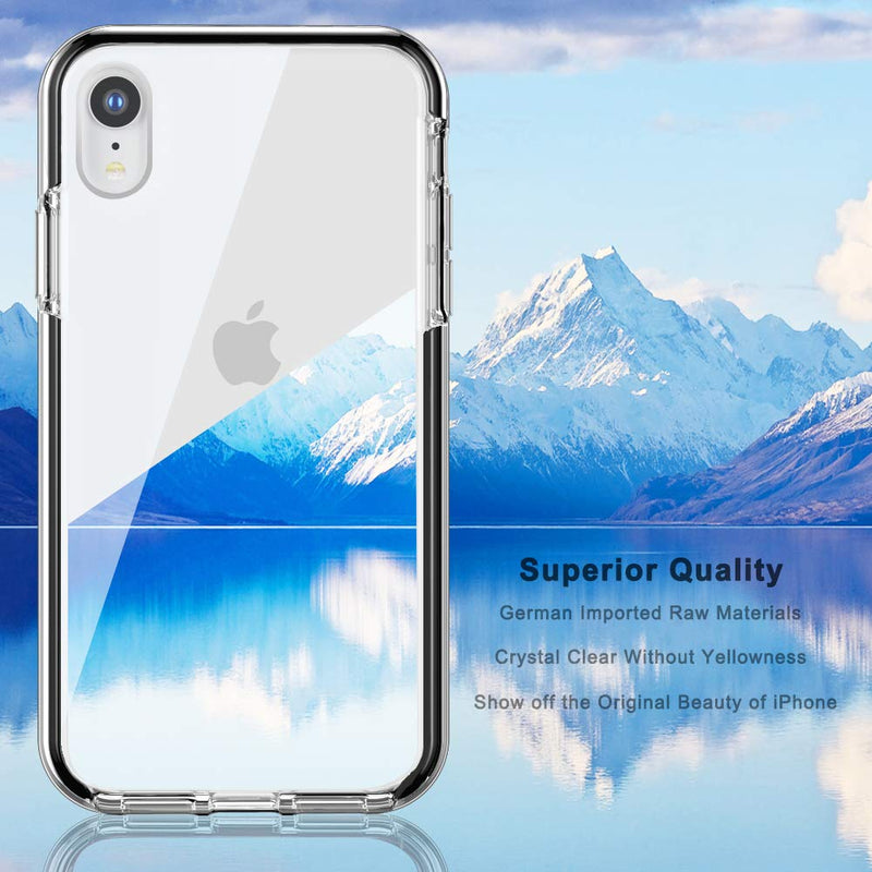 COOLQO Compatible for iPhone XR Case, with [2 x Tempered Glass Screen Protector] Clear 360 Full Body Coverage Hard PC+Soft Silicone TPU 3in1 Heavy Duty Shockproof Defender Phone Protective Cover Black For iPhone XR (6.1 inch)