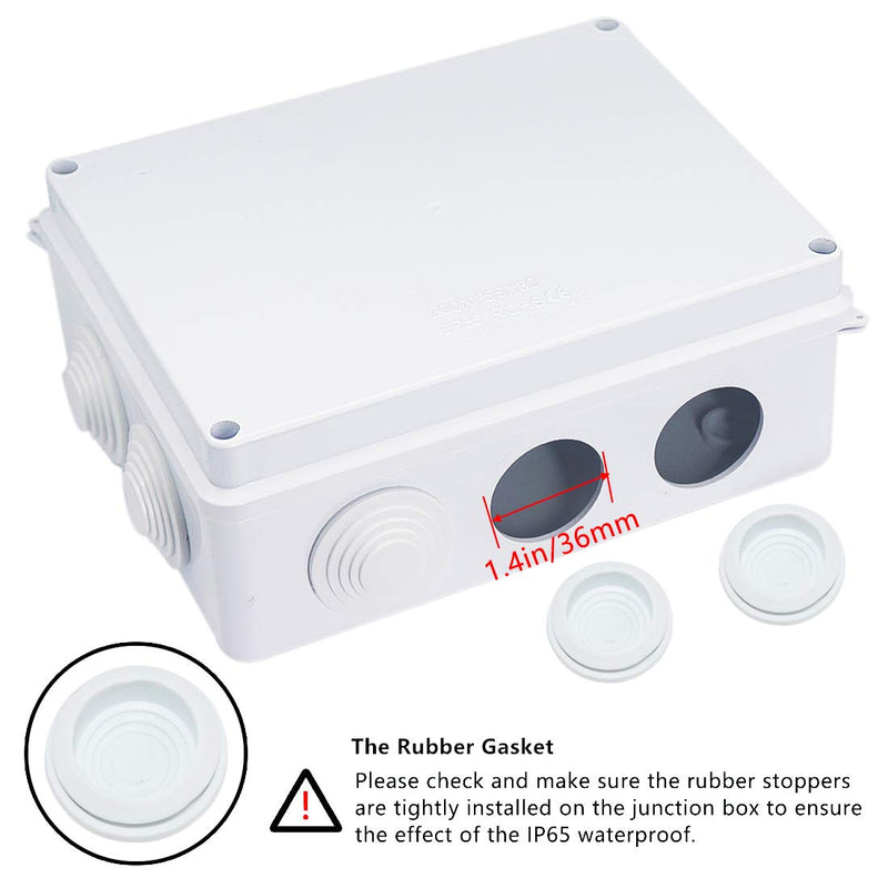 Zulkit Junction Box ABS Plastic Dustproof Waterproof IP65 Universal Electrical Boxes Project Enclosure White 7.9 x 6.1 x 3.1 inch (200 x155 x 80mm) 7.9"x 6.1" x 3.1" With Holes