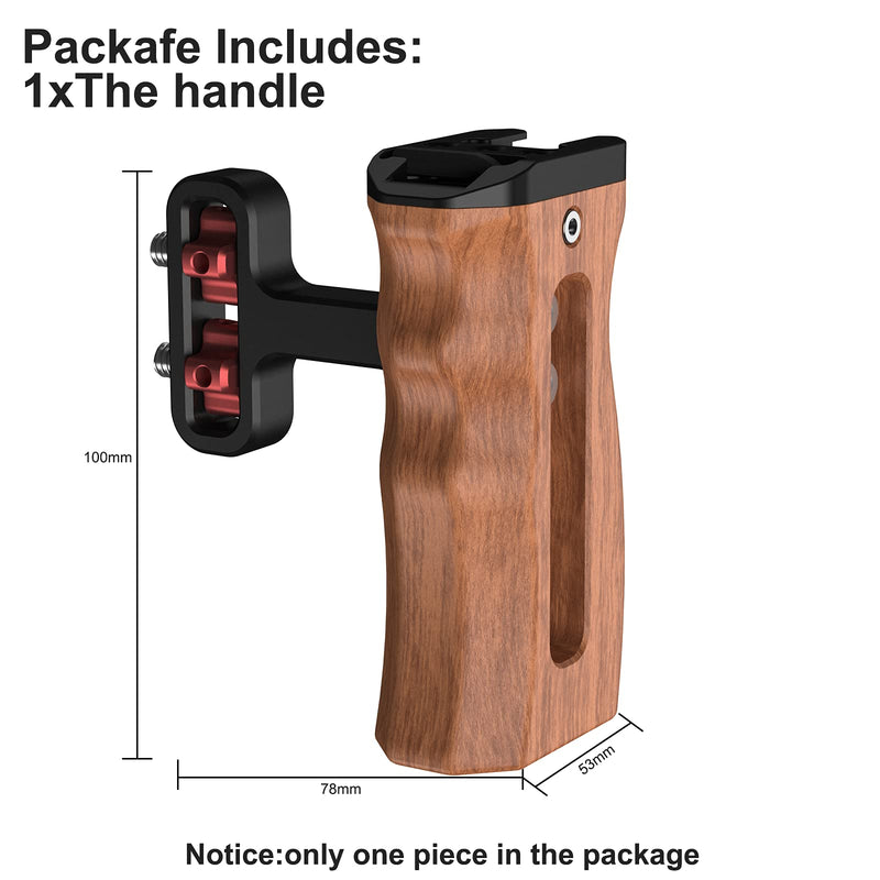 Poyinco Wooden Mini Handle Side Handgrip with 1/4"-20 Screws for Digital Camera DSLR Camera Cage with Cold Shoe Mount Built-in Wrench can Up and Down Adjustable - Black Side Handgrip-Black