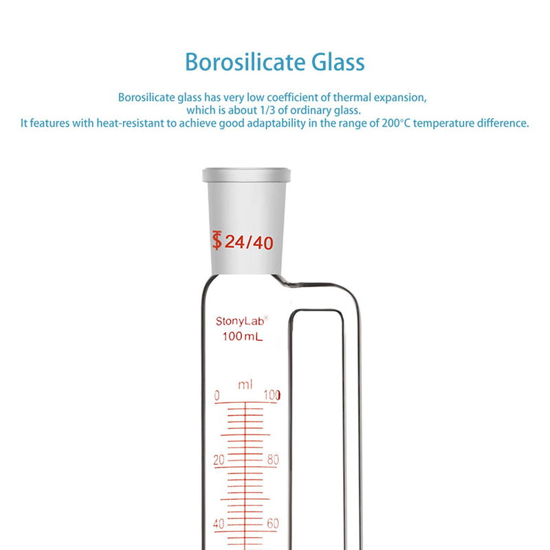 stonylab Pressure Equalizing Graduated Addition Funnel, Borosilicate Glass Dropping Funnel 24/40 Joint 100ml with PTFE Stopcock for Laboratory (100ml) 100 ml