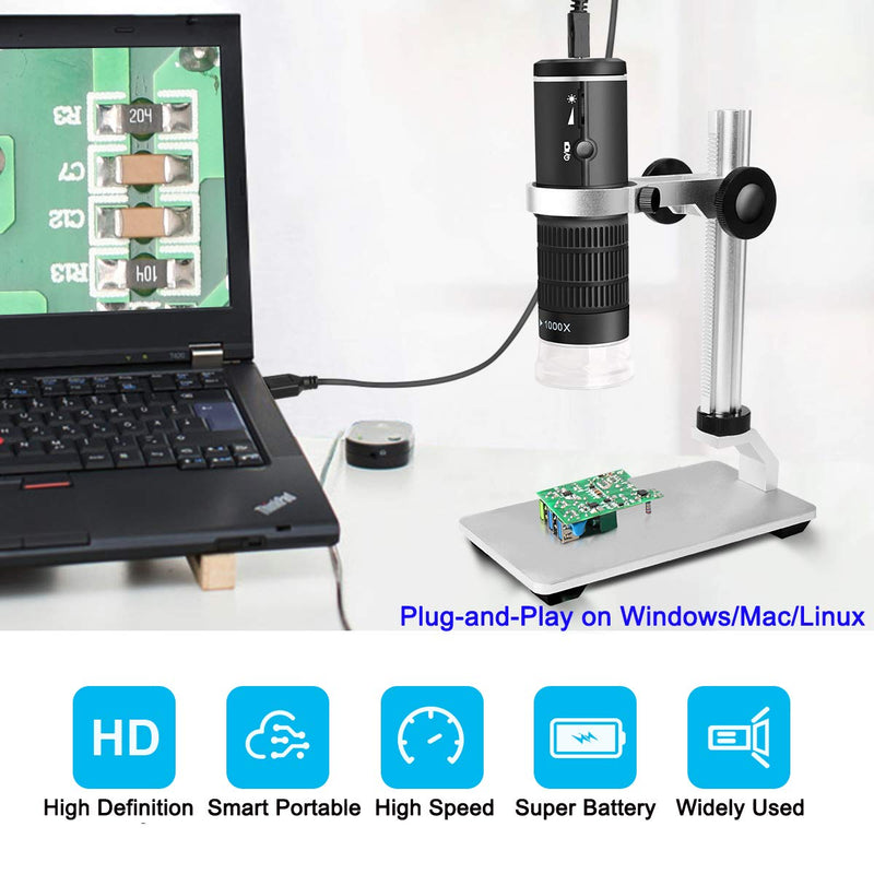 Jiusion WiFi USB Digital Microscope 50 to 1000x Wireless Magnification Endoscope 8 LED Mini HD Camera with Updated Stand Portable Case, Compatible with iPhone iPad Android Mac Windows Linux