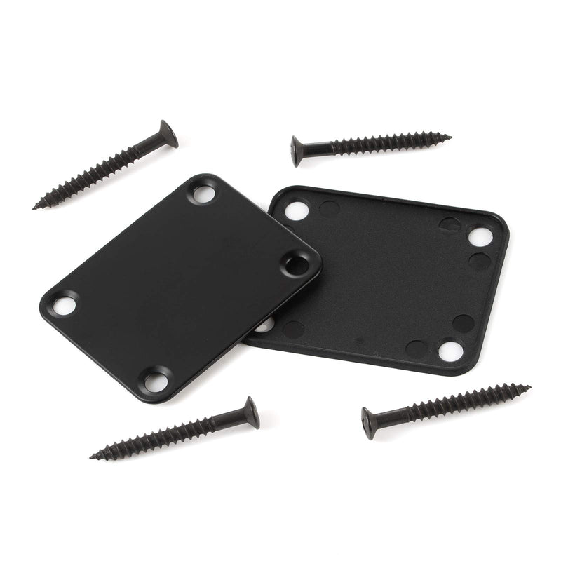 Randon 2 Pcs Metal Guitar Neck Plate Standard 4 Holes with Screws 64 x 51mm Compatible with Strat Tele Style Electric Guitar Jazz Bass Parts Replacement (Black) Black