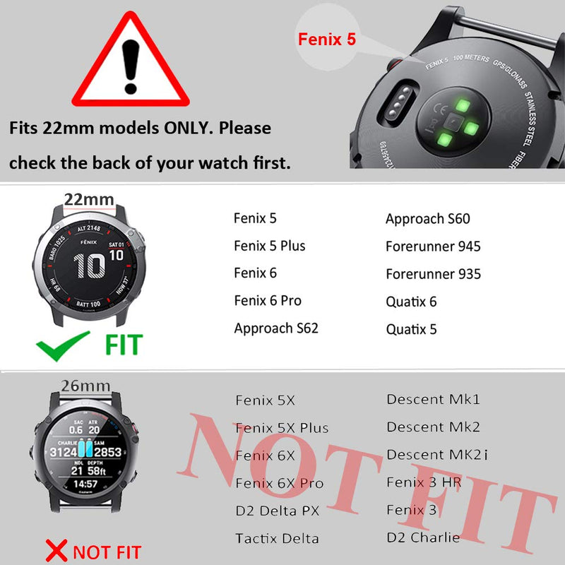 ANCOOL Compatible with Fenix 6 Bands Easy Fit Mechanism Silicone Watch Bands Replacement for Fenix 5/Fenix 5 Plus/Fenix 6/Fenix 6 Pro/Approach S62/Quatix 6 Smartwatches Black/Slate