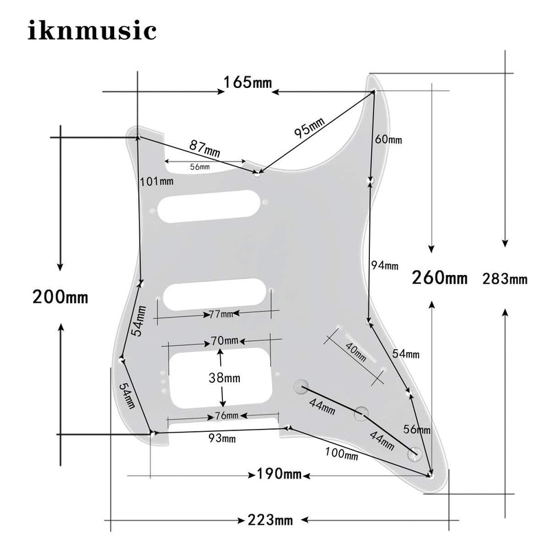 FLEOR 3Ply White 11 Hole Round Corner Strat HSS Pickguard Guitar BackPlate Set Fit USA/Mexican Stratocaster 4-screw Humbucking Mounting Open Pickup