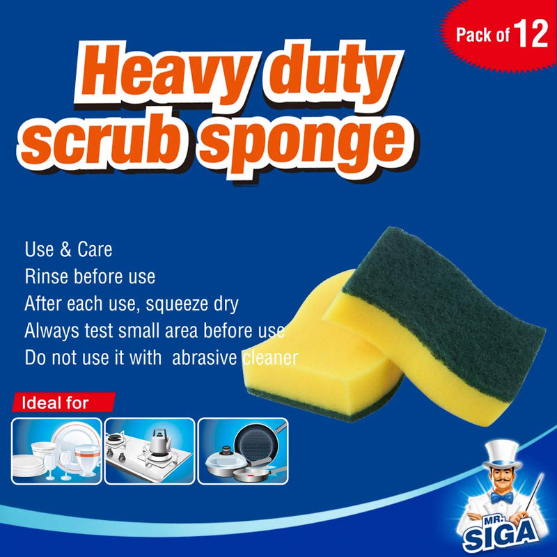 MR.SIGA Heavy Duty Scrub Sponge, Pack of 12, Size:11 x 7 x 3 cm, 4.3" x 2.8" x 1.2" 12 Pack