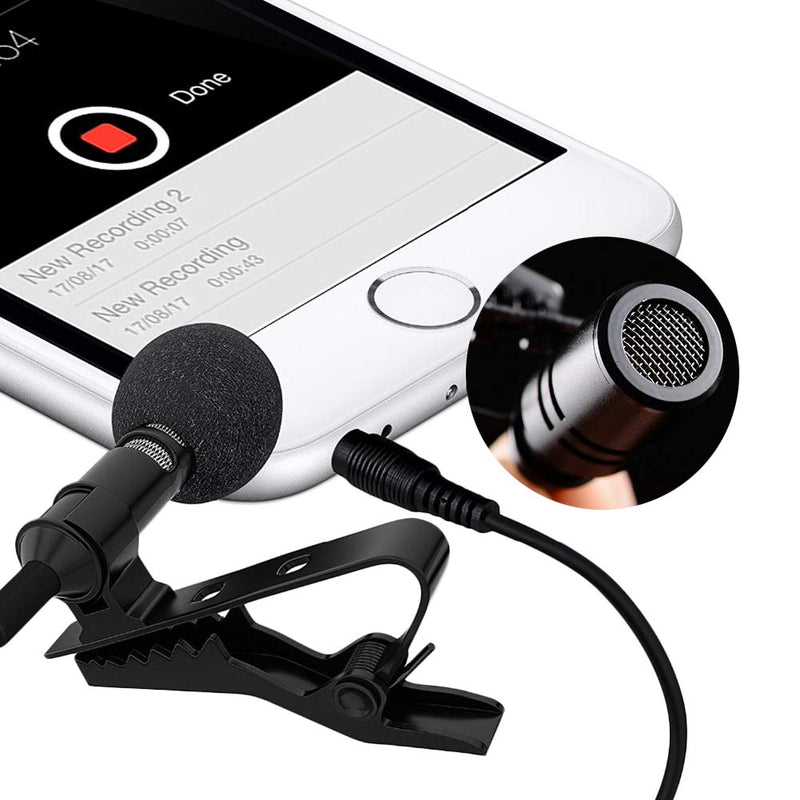 VARIPOWDER Microphone,Professional Lavalier Lapel Microphone Omnidirectional Condenser Mic for iPhone Android Cellphone,Clip-On Recording Mic for Youtube/Interview/Video/ASMR