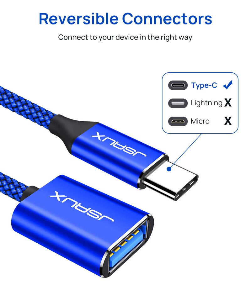 JSAUX USB C to USB Adapter [2 Pack], USB Type C Male to USB 3.0 Female OTG Cable-Blue 2 Pack Blue