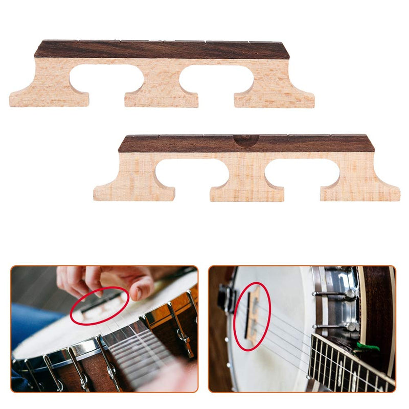 Bnineteenteam Banjo Wooden Bridge, 5-String Banjo Rosewood Bridge Accessories 2Pcs A Set