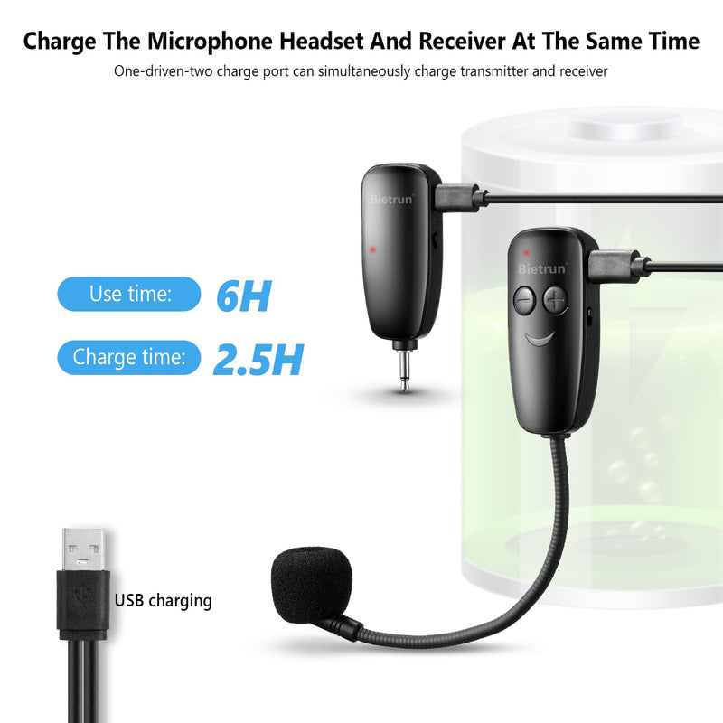 [AUSTRALIA] - Bietrun UHF Wireless Microphone Headset, 165ft Range, Working Time 6H, 1/4''Plug, Wireless Headset Mic ＆Handheld Mic 2 in 1, for Karaoke Speaker, Amplifier, Mic Speakers, PA System, Teaching, Fitness Black 
