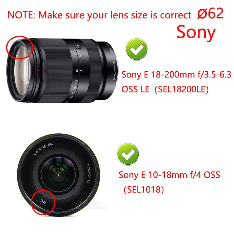 2-Pack 62mm Lens Cap Cover for Sony E18-200mm E10-18mm, Compatible for Sigma 30mm f/1.4,Compatible for TAMRON 18-200mm Lens