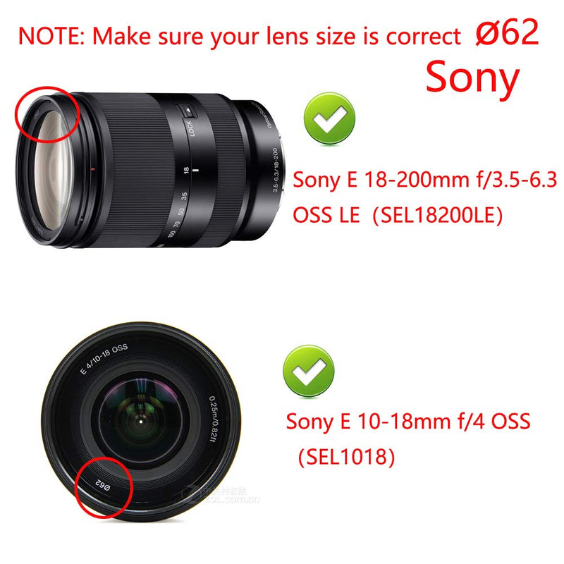 Camera Lens Cap (62mm) fit for TAMRON 18-200mm, for NIKKOR 60mm 105mm f/2.8G, for Sony CX900E AX100E w/ E18-200LEII E10-18 Lens (3 Pack)